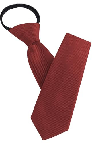 AUYAO Herren Krawatten, Einfarbiger Klassische Vorgebundenen Knoten Krawatte 8cm, Verstellbarer Krawatten für Herren mit Reißverschluss für Heiraten Oder Festliche Veranstaltunge (Rotwein-Streifen)