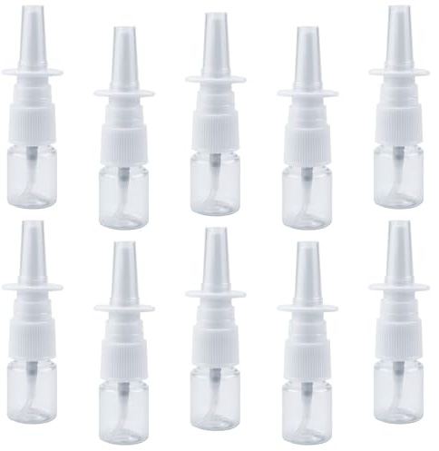 Qerutk 20 botellas de spray nasal de 5 ml, botella de plástico transparente, pulverizadores de niebla fina, botella de pulverización recta, botella dispensadora de spray con boquilla nano tipo prensa