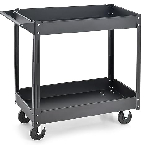 GOPLUS carro de Herramientas Multifuncional de 2 Niveles, Metal, Carga 50 kg por Nivel, Asa, Taller, Garaje, Cocina, Jardín (Negro)