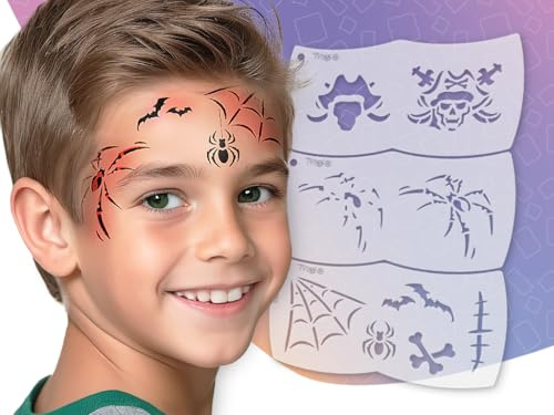 TyToo Mosaic Unicornio y Estrellas Plantillas de Maquillaje Infantil | Plantillas reutilizables de pintura facial para niños | Plantilla de maquillaje para niños (pirata y araña)