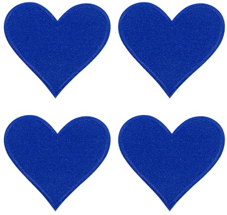 QUARKZMAN 4 Stück Patches zum Aufbügeln, 70 mm Herz Flicken zum Aufbügeln, DIY Aufnäher zum Aufbügeln Zufällig Bügelbilder für Rucksäcke Hosen Kleidung Jacken Hüte, Blau