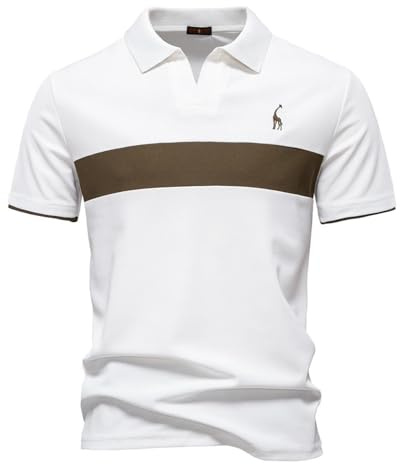 Elegante Polo De Bloques De Color para Hombre Personalidad Camisetas De Manga Corta con Solapa Bordada De Jirafa