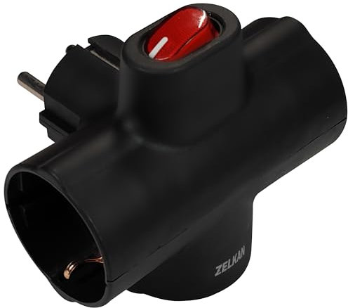 Zelkan Ladron Enchufes con Interruptor - Regletas Enchufes 3 Tomas de Corriente con Forma de T - Regleta con Enchufe Multiple para Pared sin Cable - Base enchufes Multiple - Negro