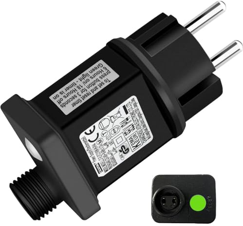 Yomistar Netzteil 31V 6W Stecker für Lichterkette, Lichterkette Stecker mit Timer Speicherfunktion, IP44 Wasserdicht Lichterketten Adapter Trafo 9 Modi Steckernetzteil für weihnachtsbeleuchtung