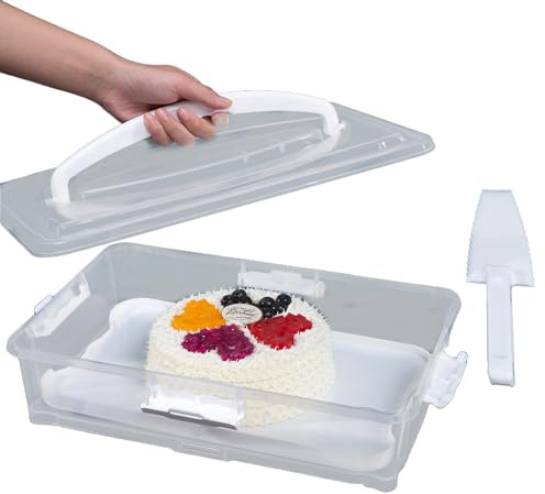 Rzmyencg Plastic Cake Carrier and Cupcake Holder with Lids,Portable Stackable Cupcake Dessert Storage Container for Full Size 14x9 Cake Box Or Storing 12 Cupcakes Tray
