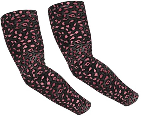 TZTTZT Manicotti da braccio neri e rosa leopardati per uomini e donne, protezione solare raffreddamento pallavolo maniche braccio