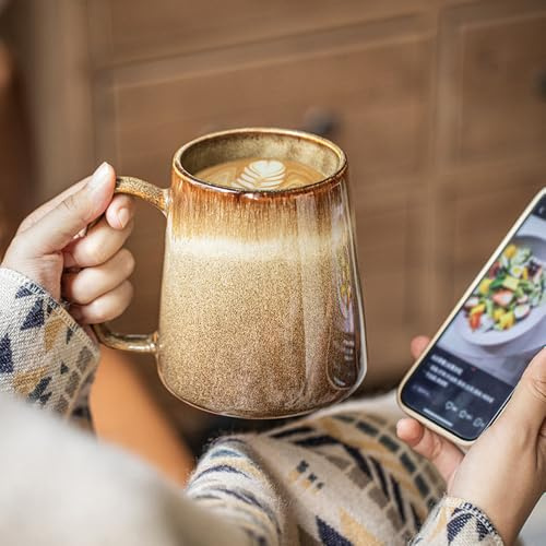 Hosoncovy 780ML Large Capacity Ceramic Coffee Mug with Handle,Gradient Glazed Contrast Color Tea Cup Drink Cup Couple Gift Mug