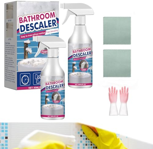 Stubborn Stains Cleaner, Bathroom Descaler Cleaner - Removes Stubborn Stains, Limescale on Glass, Tile, Faucet, Bathtub, Sink, Shower, Toilet - Multipurpose Foaming Formula (2PCS)