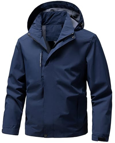 Generico Parka Uomo Invernale Giubbino Autunno Giacca Impermeabile Tecnica Con Cappuccio Militare Cappotto Giubbotto Da Lavoro Tuta Leggero Running Vento Primavera Blu scuro 3XL
