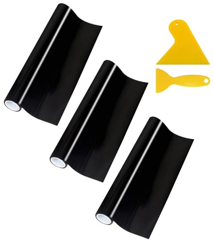 3 Pcs Gloss Black Vinyl Wrap Set, Durable Car Vinyl Wrap,Self Adhesive,Waterproof,Heat Resistant,Anti-Scratch Car Door Sill Protector for Cars,Motorcycle,Bike,DIY(with 2 Scrapers)