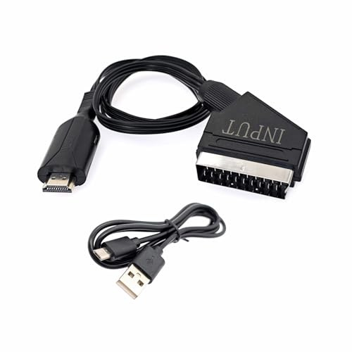 JZK Convertisseur Scart vers HDMI avec câble USB, convertisseur vidéo et audio Full HD 720p/1080p, adaptateur vidéo et audio avec entrée Scart et sortie HDMI pour TVHD, décodeur et lecteur DVD