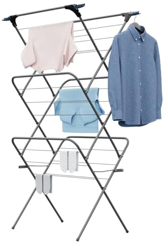 Knight 3 Tier Clothes Airer, Foldable Clothes Drying Rack 15m Indoor & Outdoor Clothes Airer, Drying Rack Laundry with Fold-Out Arms for Extra Hanging Space, Alloy Steel Clothes Dryer Stand (Grey)