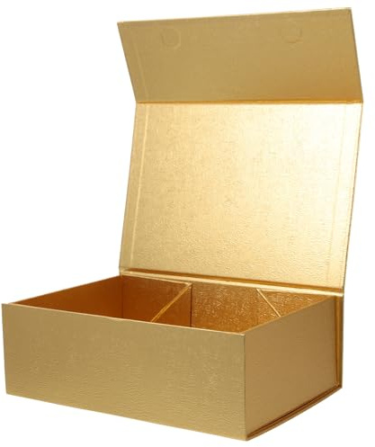 IMIKEYA Rechteckige Geschenkbox aus Karton mit Magnetverschluss Faltbare Geschenkschachtel 23X16X8cm Goldfarben für Hochzeit Valentinstag Weihnachten
