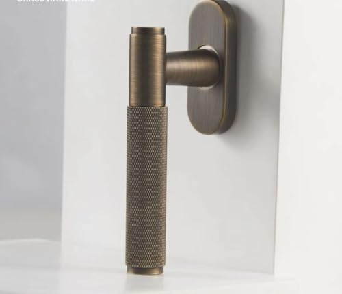 MLGFS Window Handles, Solid Brass and Aluminium Alloy knurled Casement Window Handle with Locking Mechanism(Antique Bronze,Right)