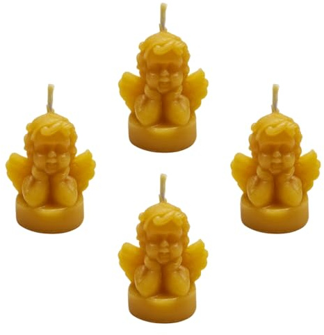 Josef Muhr - Bienenwachs Teelichter Engel – 4er Set - Handgegossen aus 100% reinem Bienenwachs - Ø 35 x 55 mm - 32 g - Aromatischer Duft - Natürliche Weihnachts- & Adventsdekoration