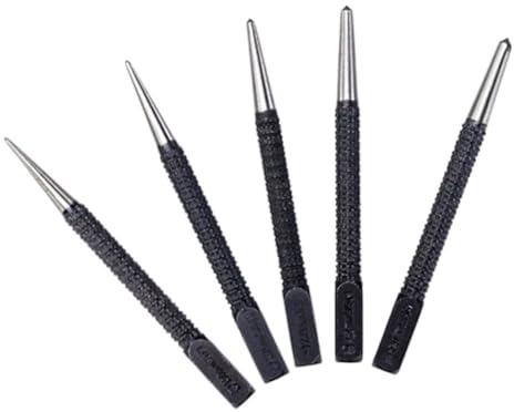 CashMuch 5-Piece Center Punch Set with Positioner Locator for Wood and Metal, 3/32, 1/16, 5/64, 9/64, 5/32 Sizes, Black