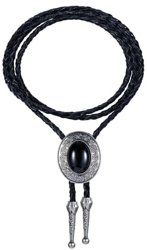 KNUIUYY Bolo-Krawatte für Männer und Frauen, Runde Western Cowboy Krawatten Halskette, Handgefertigte Lederkrawatte im Retro-Stil, Modische Halskette, Cowboy Kostüm Accessoires für Damen und Herren