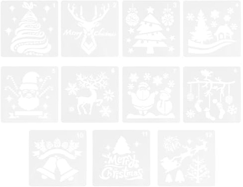 Générique Pochoirs de Peinture Creux pour Noël 11 Pièces, Plastique Solide Réutilisable, Modèles Variés pour Scrapbooking, Création de Cartes DIY et Travaux Manuels Festifs