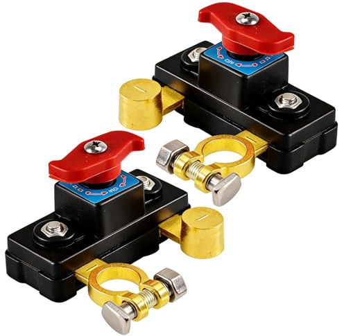 2x Batterietrennschalter 12V 24V, Auto Batterie Trennschalter Wasserdicht | Batteriehauptschalter aus reinem Kupfer, Intelligenter Batterietrennschalter für Auto Motorrad Marine Boat Caravan Wohnmobil
