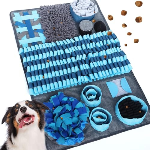 onebarleycorn Schnüffelteppich Hund XXL, Schnüffelmatte Hund Extra Große & Waschbar Schnüffelteppich für Hunde Trainingsmatte Nasenarbeit & Training für kleine,mittlere und große Hunde (Blau)