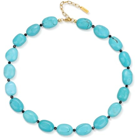COAI Collana Chunky Estiva Donna in Pietre Naturali Colorate, Collana da Spiaggia con Perline Irregolari Grandi, Chiusura Acciaio Inox Placcato Oro 18K, Gioiello Boho Mare Estate