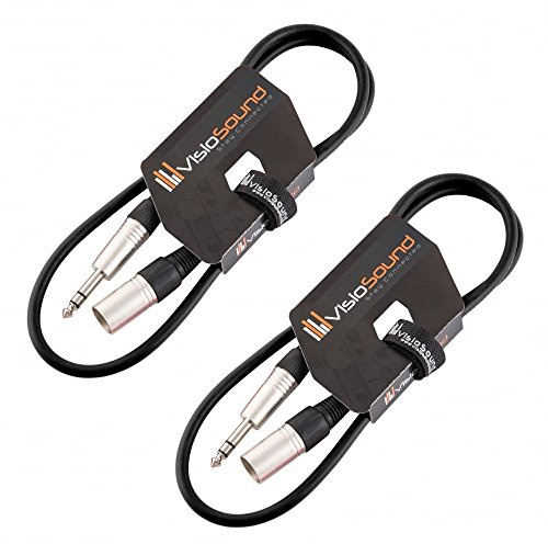 Male XLR to 6.35mm Stereo TRS Jack Lead Audio Cable 2 Pack 1m Black/Black | 2 x Noiseless OFC Balanced Signal, Audio, Speaker, Patch Cable / 4 Colours