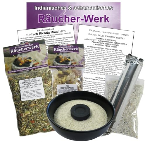 Auraschutz und Aurareinigung 7-TLG Räucher-Set mit RÄUCHERSCHALE & WEIHRAUCH gegen Negative Energie mit Räuchermischung für psychischen Selbstschutz, Räucherzubehör, Räucheranleitung. 81279-S