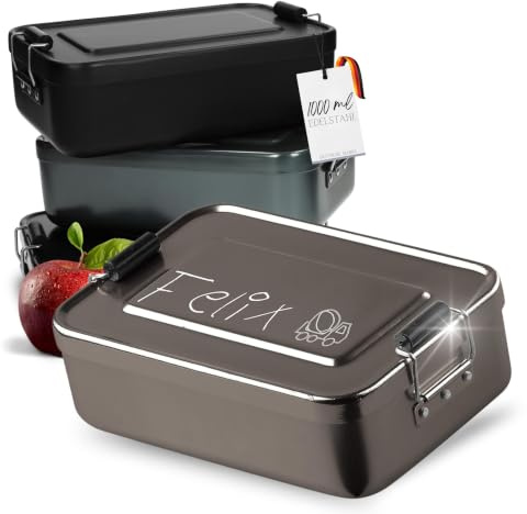 Uakeii Elasto Contenitore per il pranzo personalizzato con incisione senza BPA e nome in metallo per bambini e adulti ottimo regalo per la scuola materna il lavoro (miscela di calcestruzzo antracite)