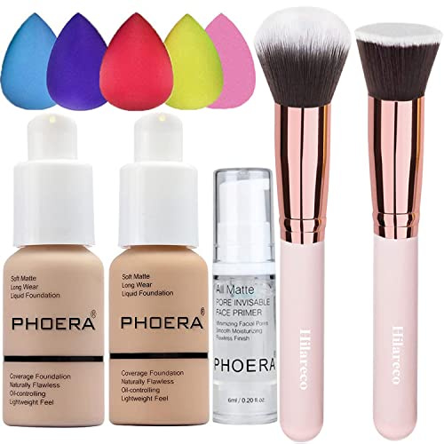 Phoera Foundation Concealer Cover Flüssigmatt Full Coverage Concealer Cover Shadows Skin Care Foundation Oil Control Erhellen Sie den langlebigen (102+104/Nude+Buff Beige)