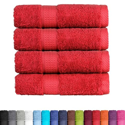 BaSaTex Baumwolle Handtuch, 4er Pack, 50x100 cm, Rot | 100% Baumwolle, Öko-Tex Made in Green, Aufhängeschlaufe, 500gm², langlebig & saugstark
