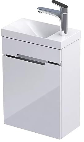 Quentis Badmöbel Sivas 40 cm, Waschbecken mit Unterschrank, weiß glänzend, Waschbeckenunterschrank vormontiert