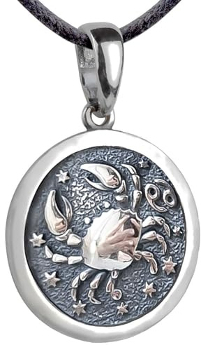 Cancer Zodiac Sign Pendant Necklace 925 Sterling Silver Horoscope Medallion Coin Disc Choker Charm Constellation Astrology Jewelry for Women Men (Cancer (Jun 21 - Jul 22))