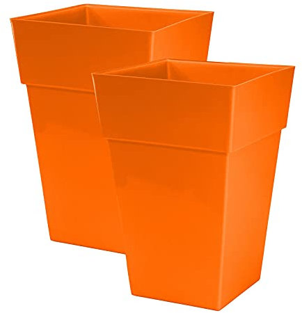 Moda Milano 28L 28 Litre Plastic Gloss Planters, Set of 2 - ORANGE Colour - Dimensions: 46cm (H) x 31cm (W) x 31cm (D)