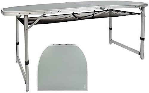 Aktive 52866 - Mesa plegable grande, con bandeja de malla, portátil de playa, camping, resistente, aluminio, forma octogonal, 149x80x71,5 cm, color gris