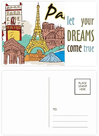Frankreich, Paris, Eiffelturm, Aquarellfarben, Traum, Kommen Sie wahr, Postkarten-Set, Dankeskarte, 20 Stück