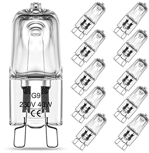 RuLEDne G9 Halogenlampen Backofenlampe 40W, Klare Kapsel G9 Halogen Glühbirnen Warmweiß 2700K, 230V 300°C Hitzetolerante Glühbirnen für Backofen und Mikrowellenherd, 10er-Pack