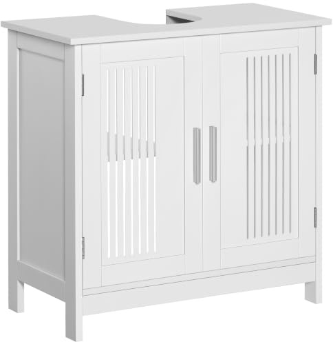 kleankin Modern Under Sink Cabinet, Bathroom Vanity Unit w/ 2 Doors, White | Pedestal Under Sink Design, Storage Cupboard, Adjustable Shelves