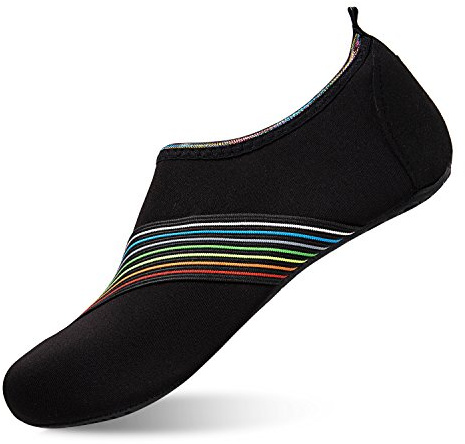 HMIYA Badeschuhe Strandschuhe Wasserschuhe Aquaschuhe Schwimmschuhe Surfschuhe Barfuß Schuhe für Damen Herren(Abschrägung Schwarz,42-43 EU)