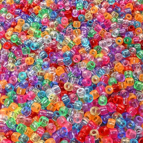 Lnvision 1000 Stück Transparent Pony Perlen mit Großem Loch 6x8mm Bunte Bastelperlen aus Acryl Mischfarbige Perlen für Halsketten Armbänder Schmuckherstellung