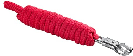 Führstrick mit Panik und klassischem Haken (Karabiner) für Pferd Start Economic Nylonseil 2m Lange, Führleine, Anbindeseil Pony, Esel, Ziege (Rot, Panikhaken)