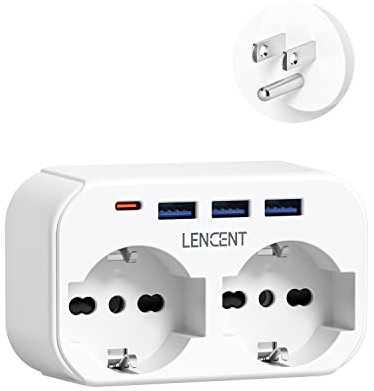 LENCENT Adattatore Presa USA da Viaggio, Spina Americana con 2 Prese IT e 3 USB e 1 USB-C, Presa Elettrica da Muro, Spina Tipo B per Viaggiare Americana, Messico, Canada, Thailandia, ecc.