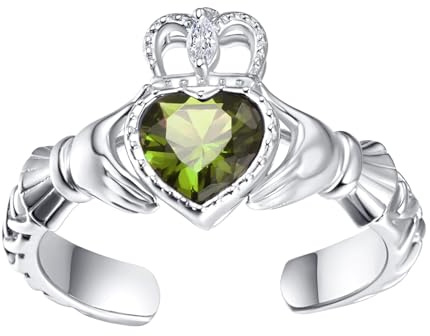 TANGPOET Bague Claddagh en argent sterling 925 | Bague irlandaise Claddagh avec pierre de naissance celtique - Cadeau pour femme et fille, Métal précieux, Zircone cubique