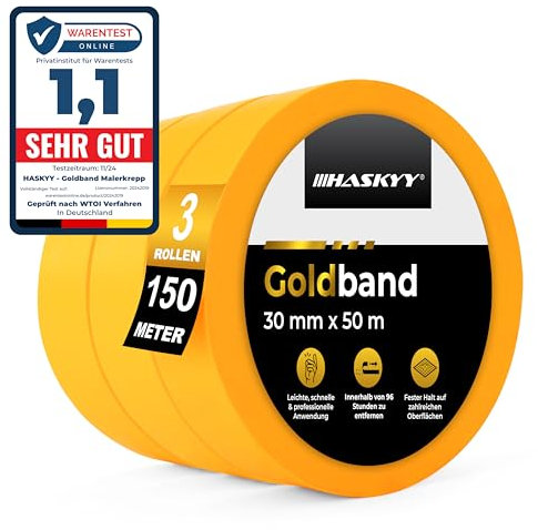 HASKYY Nastro per Mascheratura 3 rulli 30mm x 50m nastro Adesivo Professionale per Pittori, Nastro de Pittore per auto Carrozzeria