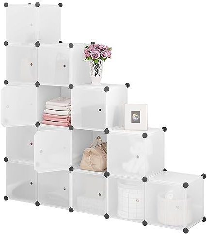 WOLTU Steckregal, Regalsystem, 15 Würfel, DIY Würfelregal, modulare PP-Platten, als Garderobe Schuhregal Raumteiler, für Wohnzimmer Schlafzimmer Flur, Weiß