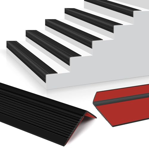 Pionasuicg Rubber Stair Edging Self Adhesive Staircase Step Edge Protector Vinyl Stair Nose for Outdoor & Indoor (10Ft, Black)