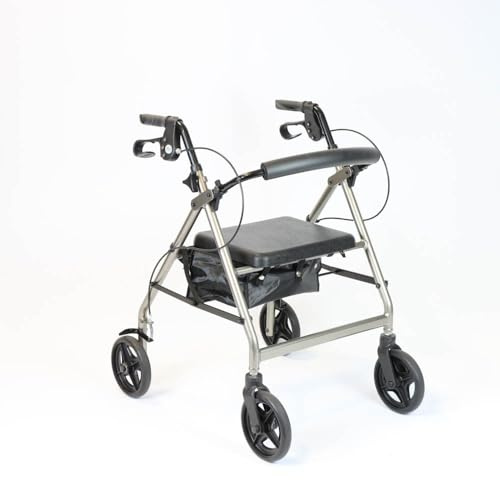 NRS Healthcare A-Series Petite Lightweight Folding 4 Wheel Rollator with Seat and Bag - Grey
