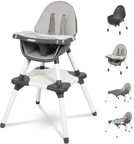 Gofirst 6 in 1 Baby High Chair,Convertible High Chairs for Babies and Toddlers/Booster Seat/Table and Chair Set,Babies Feeding Chair/5-Point Harness,4-Position Removable Tray&PU Cushion Baby Highchair