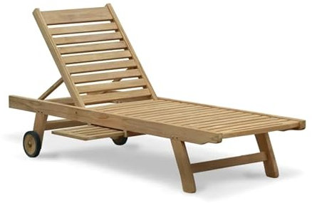 Teako Design Gartenliege Teak Genua Massivholz Wetterfest, 36 x 65 x 200 cm, mit Ablagefläche, Terassenmöbel, Gartenzubehör, für Außenbereich geeignet