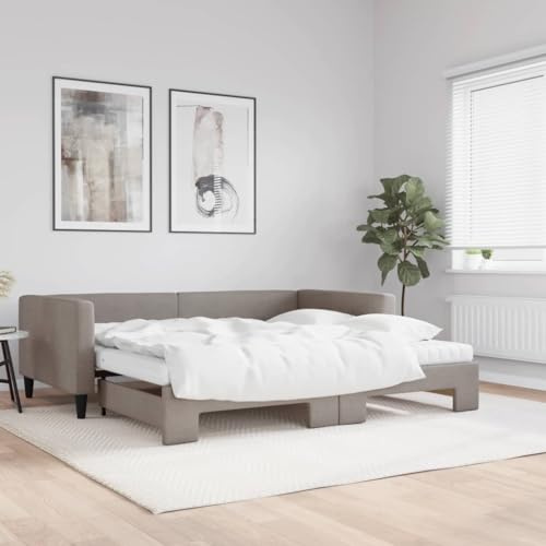 CKioict Palettenbett Modernes Bettgestell Jugendbett Tagesbett Ausziehbar mit Matratzen Taupe 100x200 cm StoffGeeignet für Gästezimmer, B&Bs, Schlafzimmer