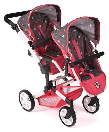 Bayer Chic 2000 - Cochecito para muñecas Linus Duo, Cochecito Doble para niños de 4 a 8 años, Mariposa, Coral, 690-47, Confeti Rosa
